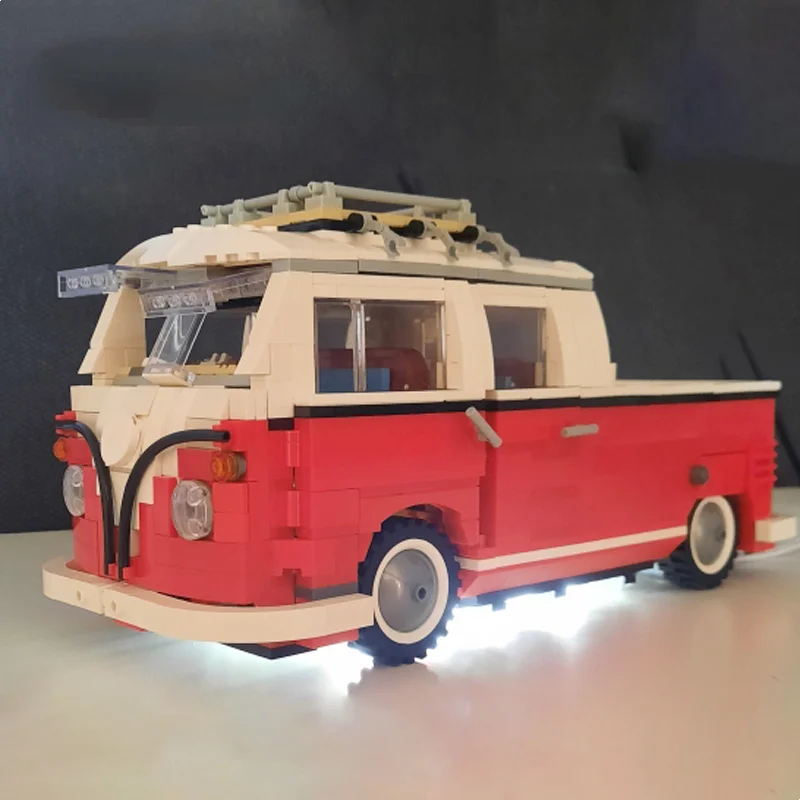 Moc T1 Doka Vw Truck Cars Modello Modificato Dal 10220 Camper Vw T1 Caravan Camping Trailer Bus Cars Building Block Bambini Giocattoli Fai Da Te