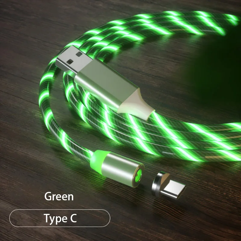 Цветной светодиодный магнитный кабель для телефона, быстрая зарядка, кабель Micro usb type C, зарядное устройство для iPhone 8, huawei, samsung, кабель USB C - Цвет: green for Type C