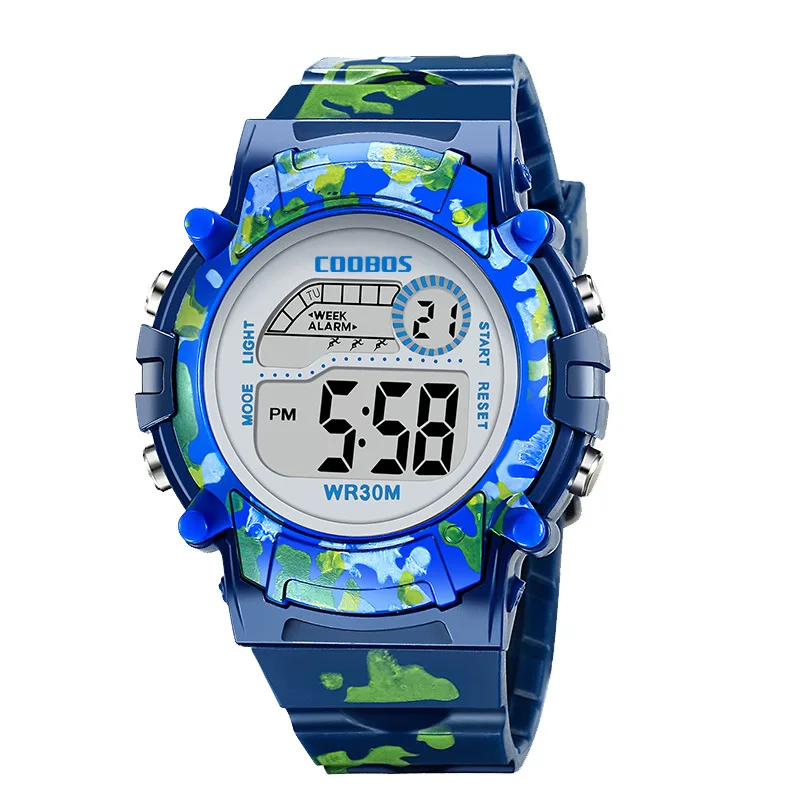 Descuento Reloj Digital impermeable para niños y niñas, cronógrafo con luz LED colorida, con indicador de fecha y semana, Camuflaje Azul marino, 2020 KjwneJDQoeD