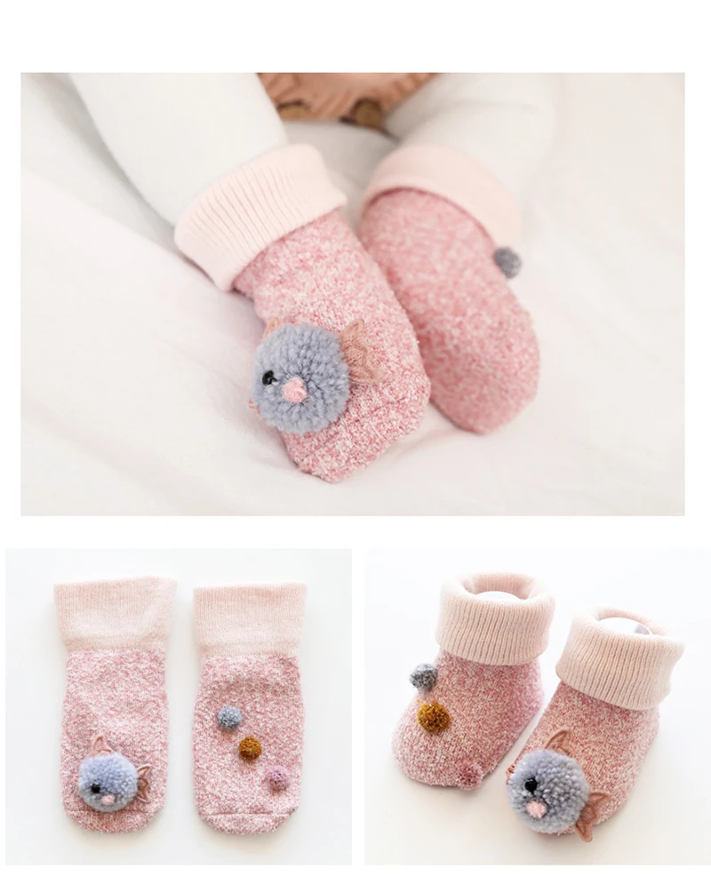 Осенне-зимние толстые нескользящие носки из кораллового флиса для мальчиков и девочек носки-тапочки детские носки-трубочки с мультипликационным принтом куклы