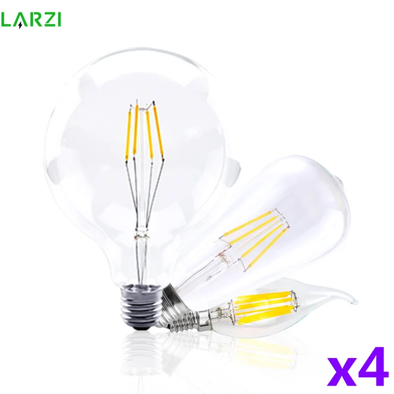 4 шт./лот светодиодная лампа в виде свечи C35 ST64 винтажная E14 LED E27 A60 G95 G125 AC220 V