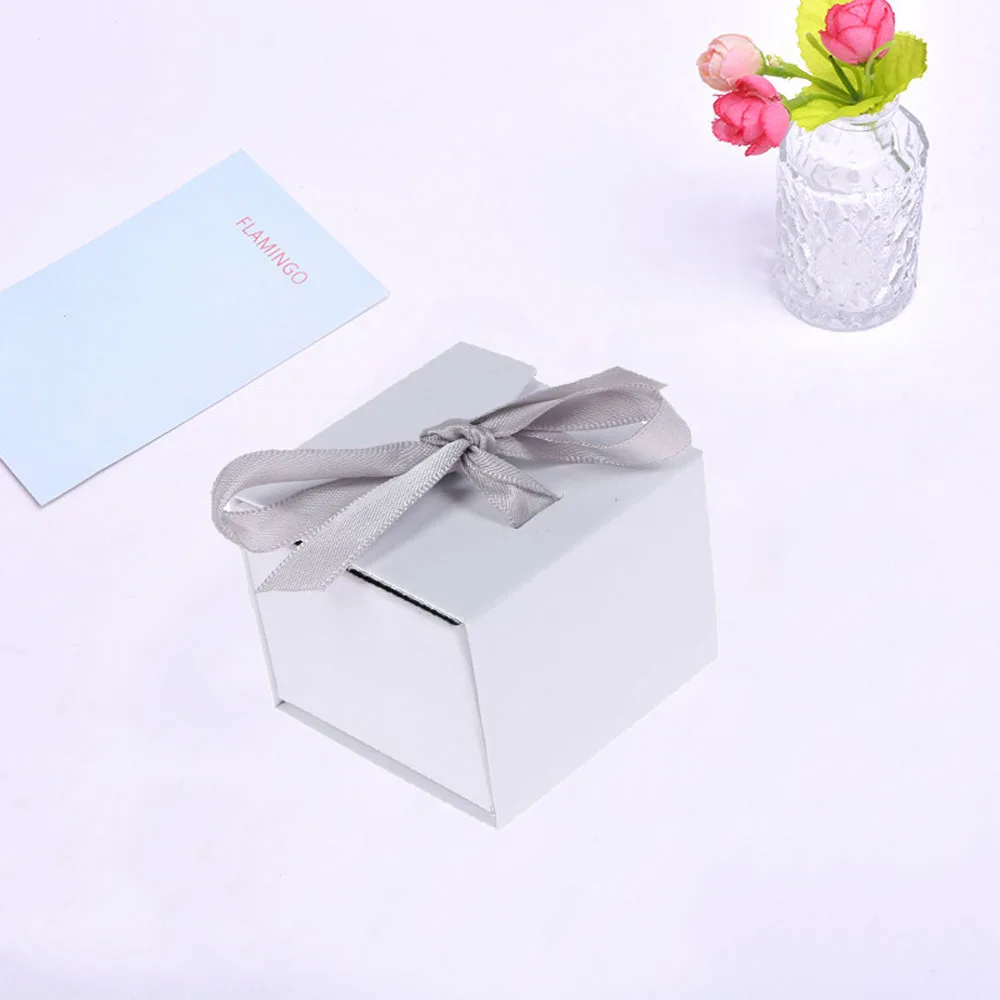 1 шт. коробки для ювелирных изделий бумажные серые белые ленты бант для подарка Подарок Кольцо Серьги Упаковка Дисплей модные аксессуары - Цвет: Белый