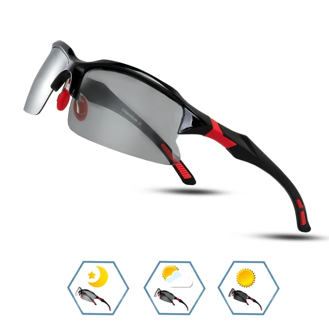 COMAXSUN Professional Polarized Cycling Glasses Bike Bicycle Goggles Driving Fishing Outdoor Sports Sunglasses UV 400 Tr90 Style 2 Black Red