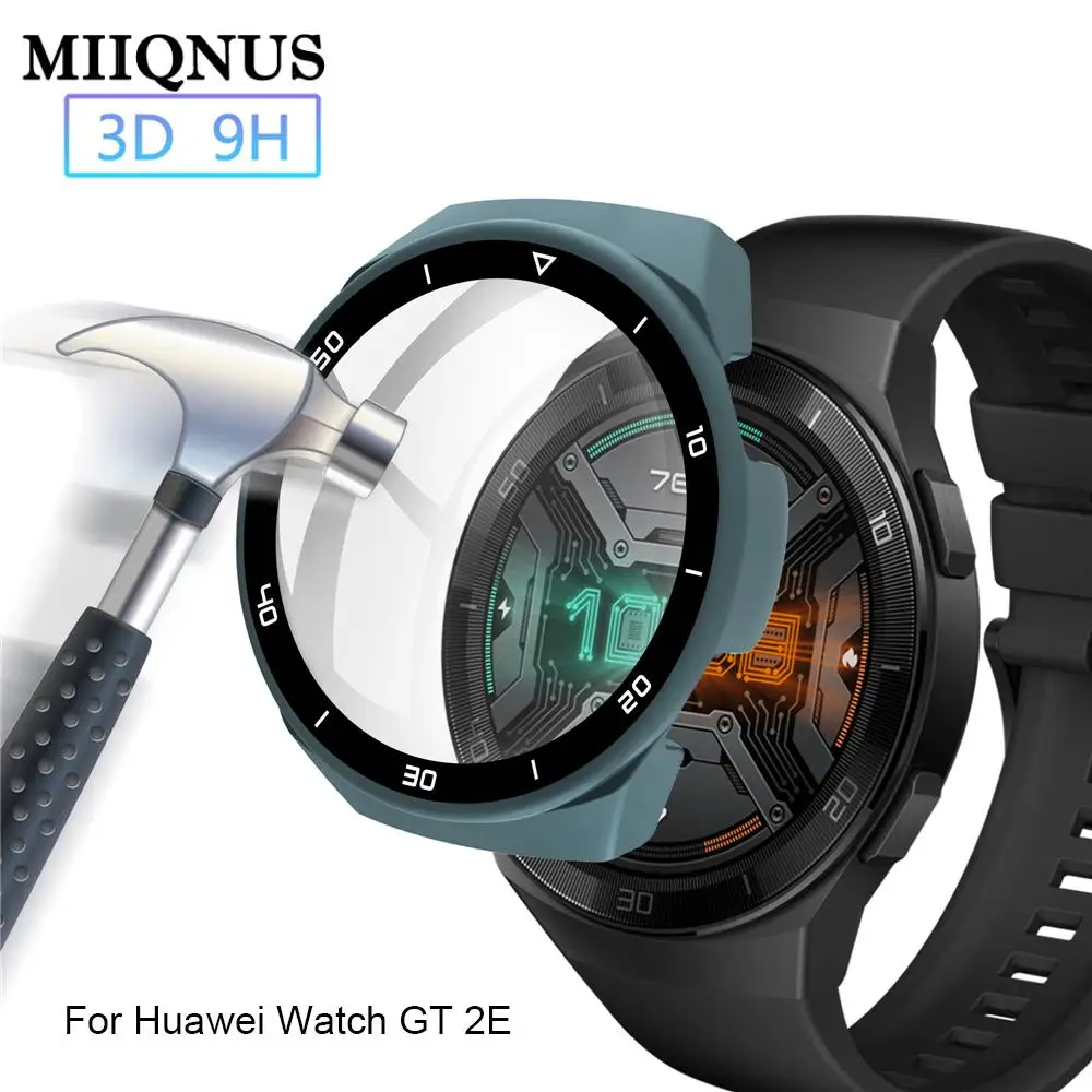 Durable Tempered Glass Screen Protector Frame for Huawei Watch GT 2E - Full Coverage Shockproof Case with Dial Scale