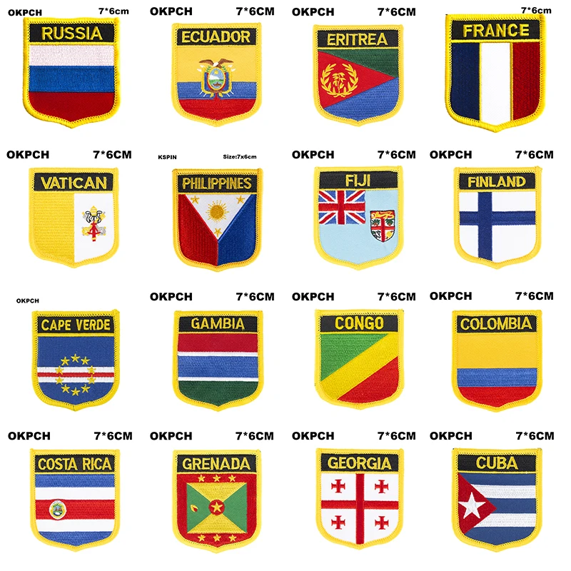 Shield Shape Flag Patches Russia Ecuador Eritrea France Vatican Philippines Fiji Finland Cape Verde Gambia Congo | Дом и сад