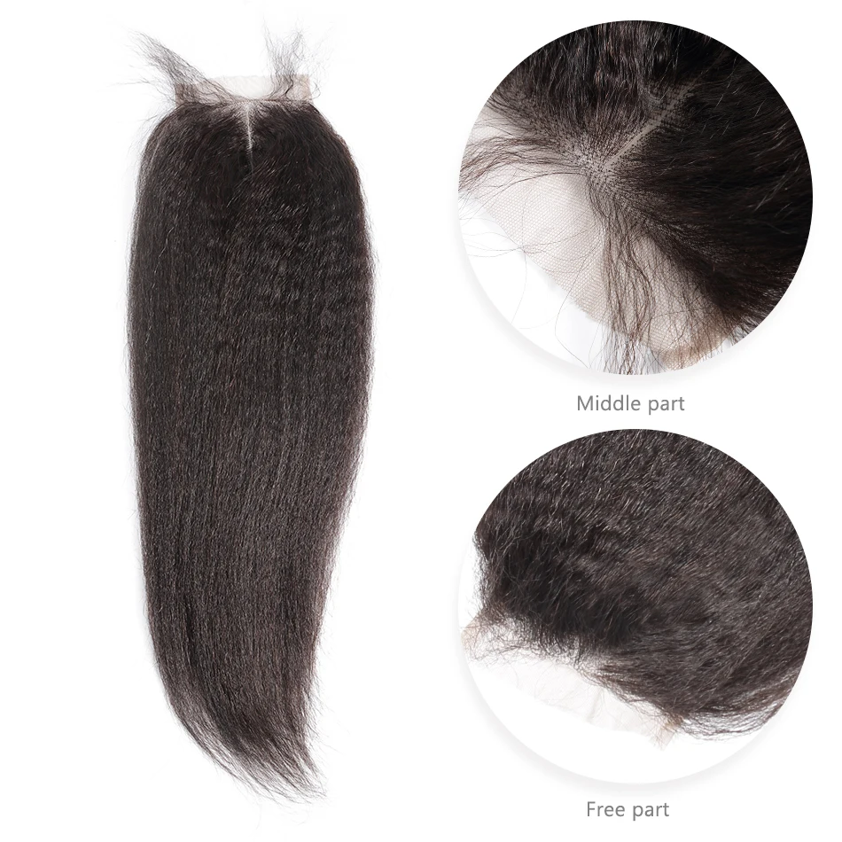 Poker Face Brazilian Remy Kinky Straight Hair 4x4 Lace Closure Bleached Knots With Baby Hair Free Middle Part 100% Human