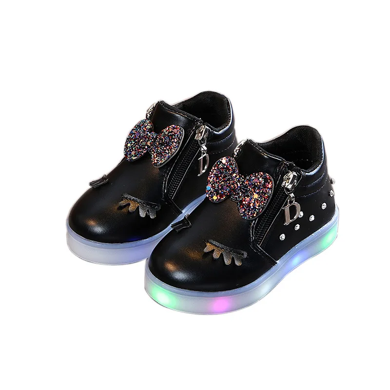 Korea Fashion Diamond Bright Lights Children's Shoes Cartoon Bow LED Luminous Soft Soles for Girls and Children's Shoes for Baby