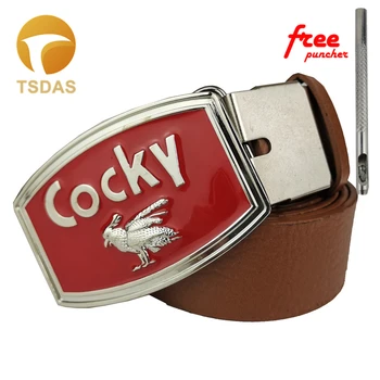 

Fashion COCKY Belt Buckles with Red Coating Metal Men's Belt Buckle with Pu Belt As Gifts