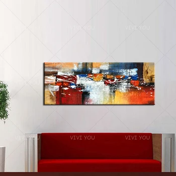 

Art Colorful Gray Yellow Red White Blue Oil Painting Canvas For Room Decor Modern 100% Handmade Abstract Picture Painting