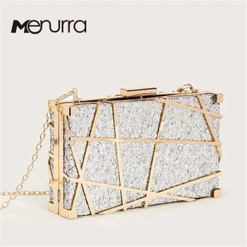 

Women sequin Clutch Hollow out Metal Frame Evening Bags Chain Shoulder Messenger Purse Evening Bags For Wedding Bag