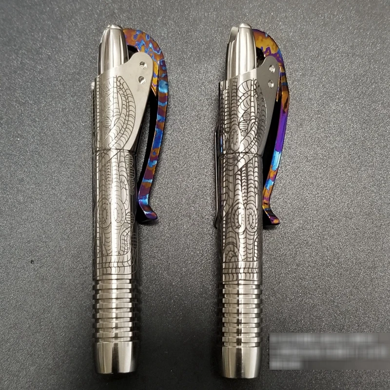 Liga de Titânio com Timascus com Padrão Tática com Escrita Auto Defesa Sobrevivência Segurança Caneta Multi-funcional Ferramentas Edc
