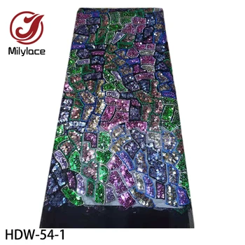 

New French Nigerian Sequins Net Lace 5yards Fashion African Tulle Mesh Sequence Lace Fabric for Wedding Dress HDW-54