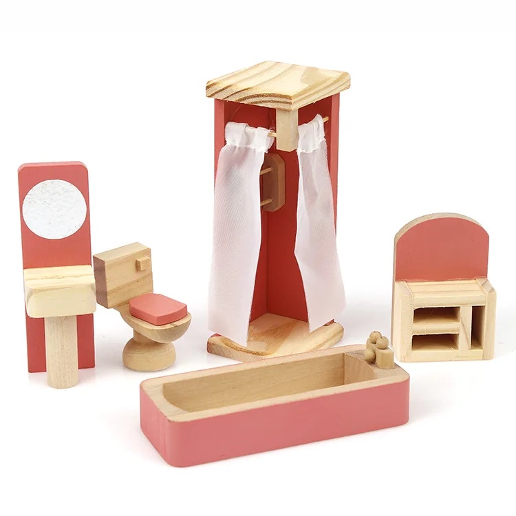 

Children Wooden Kitchen GIRL'S Play House Toys DIY Toy Small Furniture Character Play Tableware Family Set