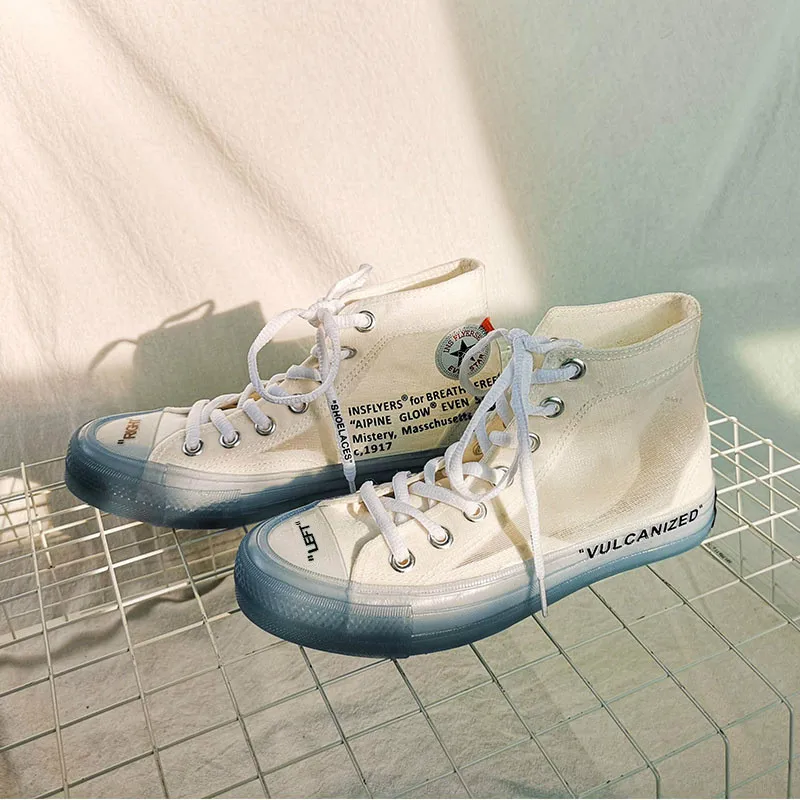 Zapatos de lona a la moda para Hombre y mujer, Zapatillas con suela transparente de cristal, zapatos informales transpirables, color blanco