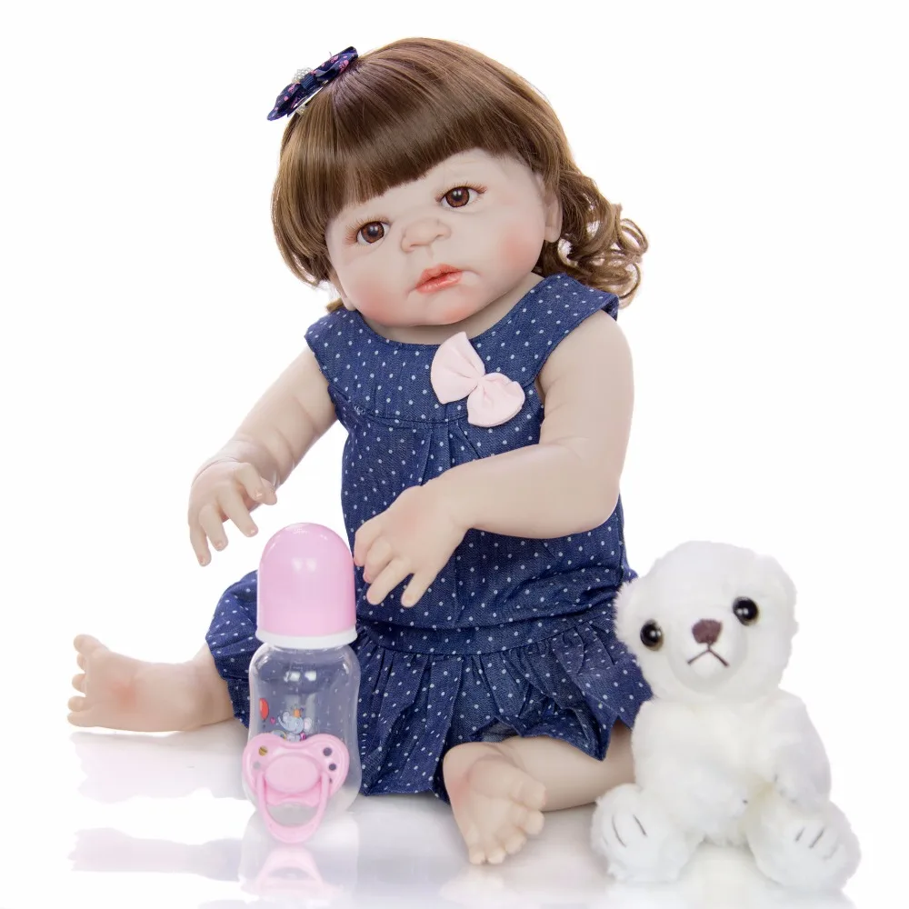 Все силиконовые куклы Reborn Baby 23 ''виниловая кожа bebe reborn Boneca кудри Menina для детей Playmates подарок с джинсовой юбкой