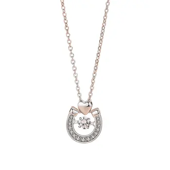 

Lucky Horseshoe Smart Necklace Female S925 Sterling Silver U-shaped Fashion Clavicle Chain Beating Heart Pendant with Diamonds