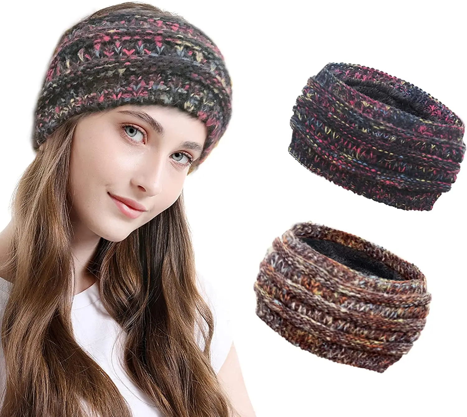 Women Winter Cable Knit Headband,2 pieces Fleece Lined Ear Warmer Hair Band,Soft Head Wrap girl Hair Accessory for Cold Weather a5 hard cover lined journal van gogh blossoming almond tree classic ruled notebook elastic band diary