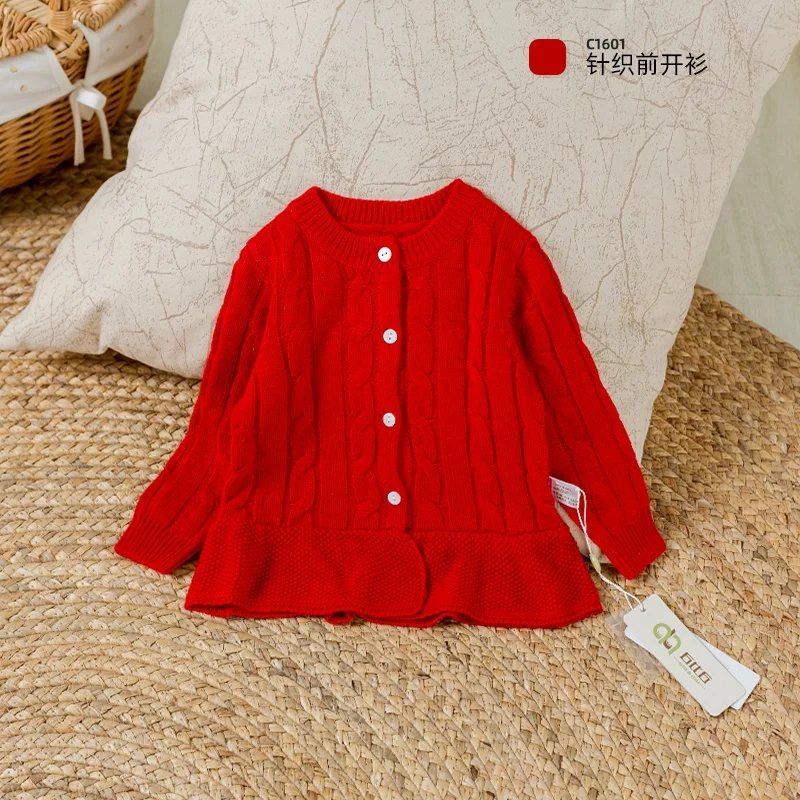 Toddler Kid Baby Boy Girl Clothes Winter Warm Knitted Cardigan Sweater Long Sleeve Solid Knitwear Cute Sweet Kids SpringOutfit