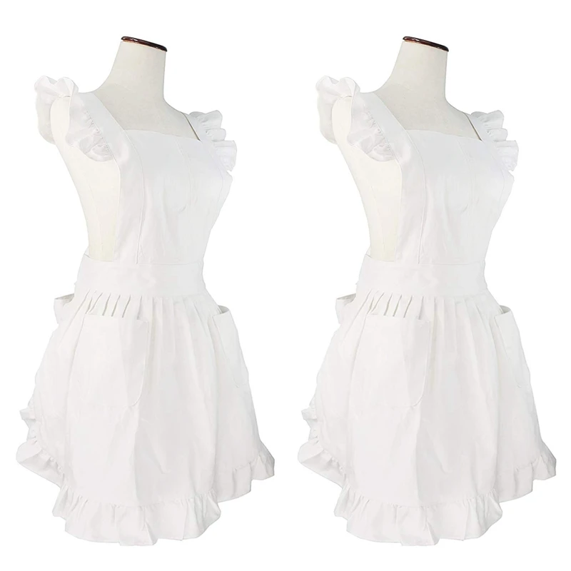 

2Pcs Elegant Victorian Apron Maid Overalls Clothing Ruffle Pocket Apron Cafe Apron Kitchen Apron Apron