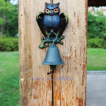 

modern Creative iron Garden courtyard outdoor owl doorbell Hand bell Retro Wall decoration Simulated animal kids wall decor