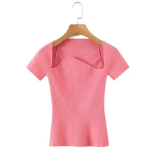 

Hot Sale Women Chic Design Knitted Short T Shirt Casual Female Raglan Sleeve Slim Crop Tops T1581