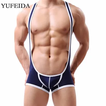 

YUFEIDA Sexy Mens Undershirts Underwear Modal Stretch Tight Jumpsuits Leotard Bodysuit Wrestling Singlet Boxer Shorts One-piece