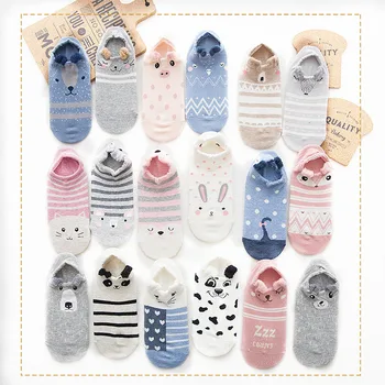 

New Spring&Summer Ladies Shallow Mouth Invisible Sock Slipper Cartoon Cotton Women Animal Cat Boat Socks No Show Socks Non-slip
