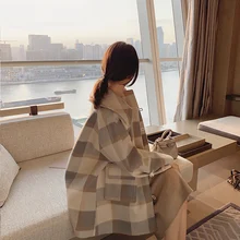 MISHOW зимнее винтажное шерстяное пальто в серую и синюю клетку модное однобортное пальто средней длины с длинным рукавом Топы MX19D9699