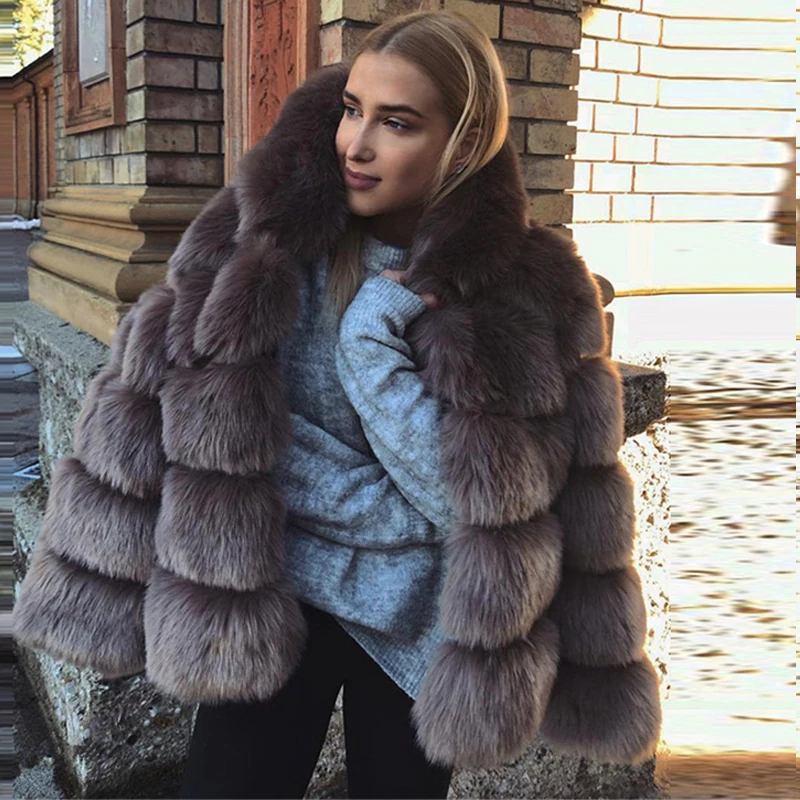 

Autumn Winter Leather-like Coat Womens Coats Winter Women Fur Coat Faux Fur Coat Plus Size Long Sleeves Open Stitch Jacket