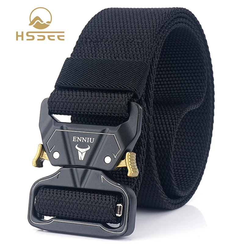 

HSSEE 4.3cm Tactical Belt for Men Soft Real Nylon Army Military Belt Metal Buckle Quick Release Casual Belt Jeans Waistband Male