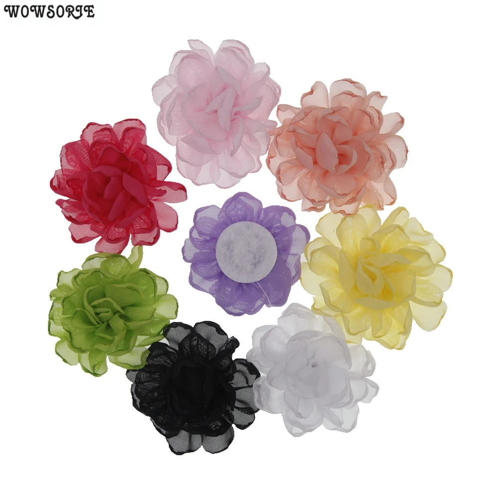 

7cm Boutique DIY Flowers Fabric Chiffon Flowers Without Clips Christmas Accessory Wedding Girls Hair Accessories 10pcs/lot