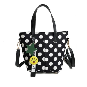 

new canvas wave point Mummy bag portable shoulder Messenger bag three-use bag large capacity bucket handbag 2019