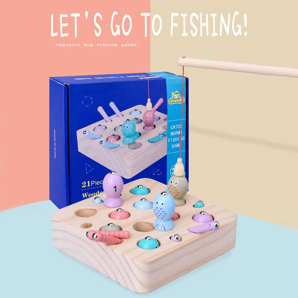 

Fish Wooden Magnetic Fishing Toys 10Pcs Set Fish Game Educational Fishing Toy