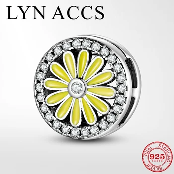 

Gold Enamel Flower Clip Charms 925 Sterling Silver Clip Beads with Clear CZ FIT Original Reflections Charm Bracelet Fine Jewelry