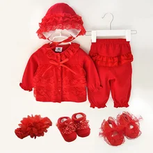 Одежда для новорожденных девочек 0-3 месяцев, 3 предмета, милый комплект, 1 день рождения,, одежда для малышей, детская шапка, повязка на голову, Кружевной Костюм для малышей 0, 12