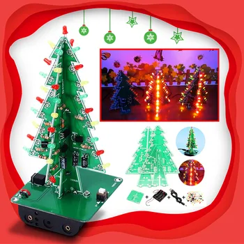 

LED Flashing Light Kit Circuit Board Mould DIY 3D Christmas Tree Electronic Learning Kit Christmas Decor Ornaments Childern Gift