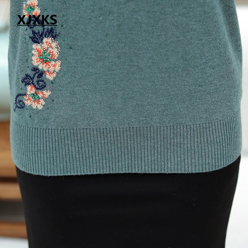 XJXKS autumn winter new plus size women sweater exquisite beaded comfortable cashmere knitted sweater women pullover