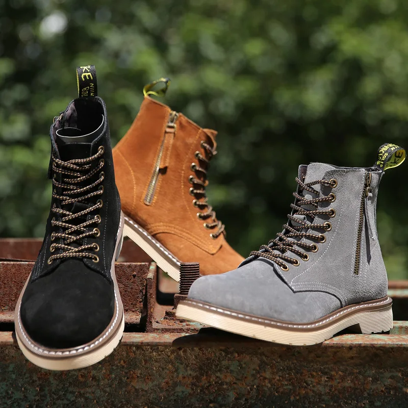 

2018 New Style Hight-top Work Shoes Men's Martin Boots England Dull Polish Top Layer Pigskin Leather Genuine Leather Side Zipper