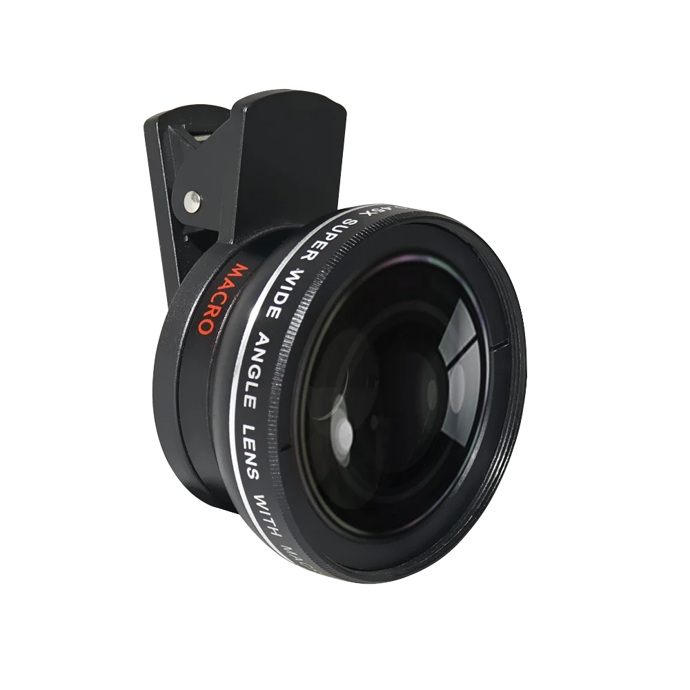 

2 Functions Mobile Phone Lens 0.45X Wide Angle Len & 10X Macro HD Camera Lens Universal for iPhone Android Phone
