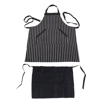 

2 Pcs Black Half Apron Ladies Mens Chefs Waiter with 2 Pockets Bar Short Waist Solid 80x70cm & 60x40cm