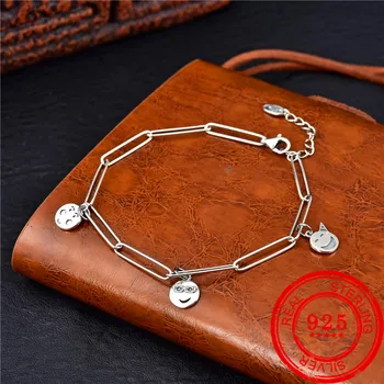 

Korea Hot Sale Fashion Chain 100% Sterling Silver 925 Bracelet Retro Smiley Pendant Woman Fashion Boutique Silver Bracelet