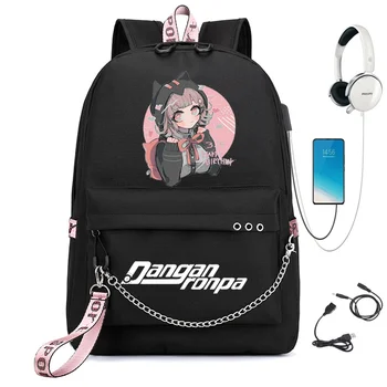 

Anime Danganronpa monokuma Nagito Komaeda USB Charge Backpack men School bags Women bag Travel laptop Mochilas