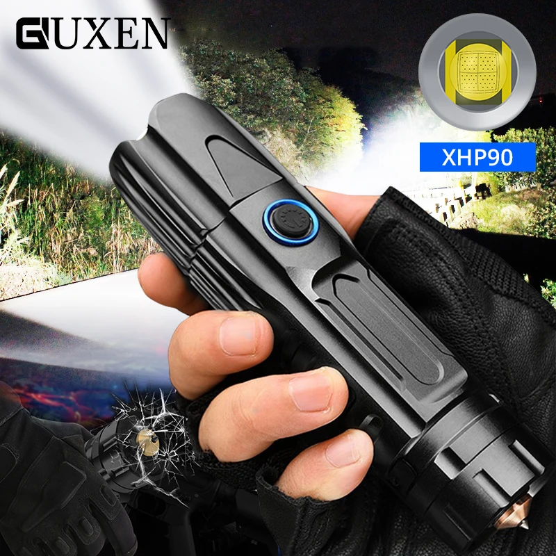 

High Power XHP50/70.2/90 Super Bright LED Tactical Flashlight Hunting Torch USB Charge Telescopic Zoom Lamp Use 26650 Battery