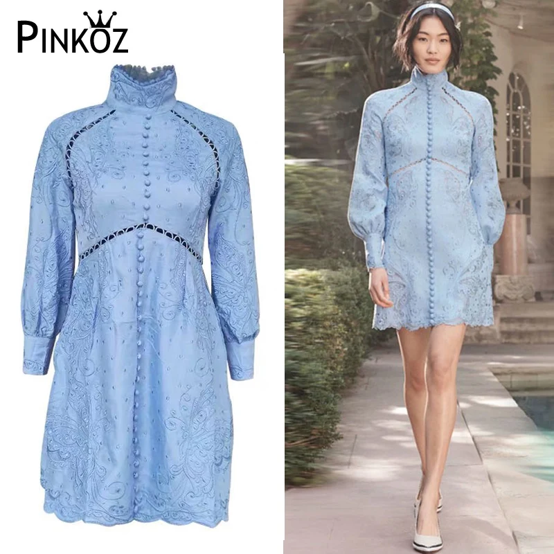 Pinkoz, винтажное дизайнерское лоскутное платье с длинным рукавом-фонариком, элегантное вечернее платье с цветочным принтом, платье миди со стоячим воротником, вечерние платья