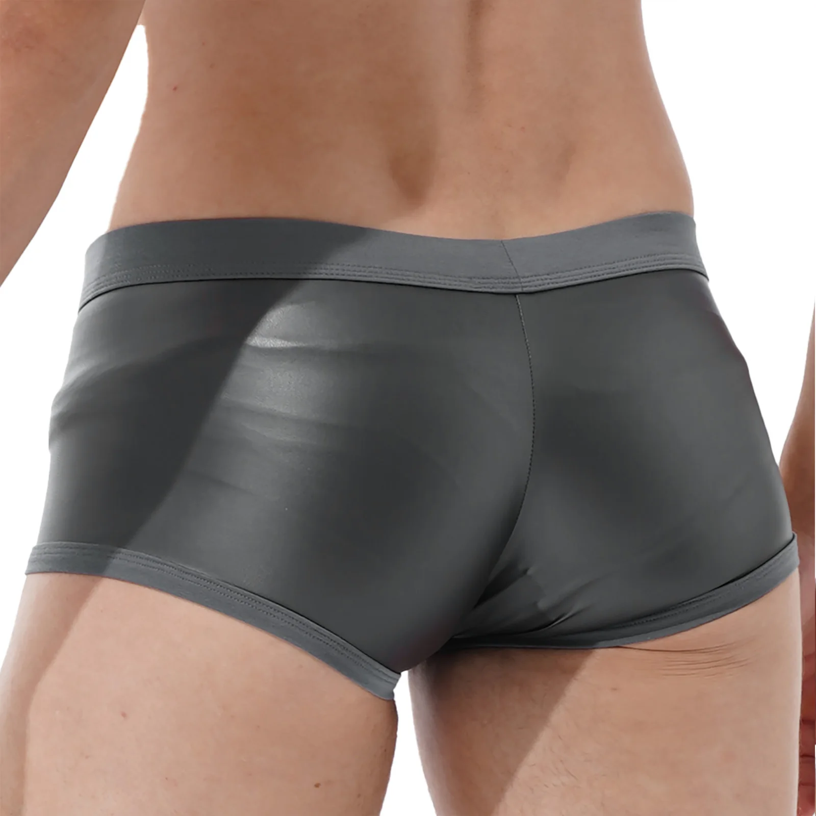 Swim Trunks TiaoBug Men Low Waist Faux Leather Boxer Shorts Sports Swimming Trunks Bulge Pouch Elastic Waistband