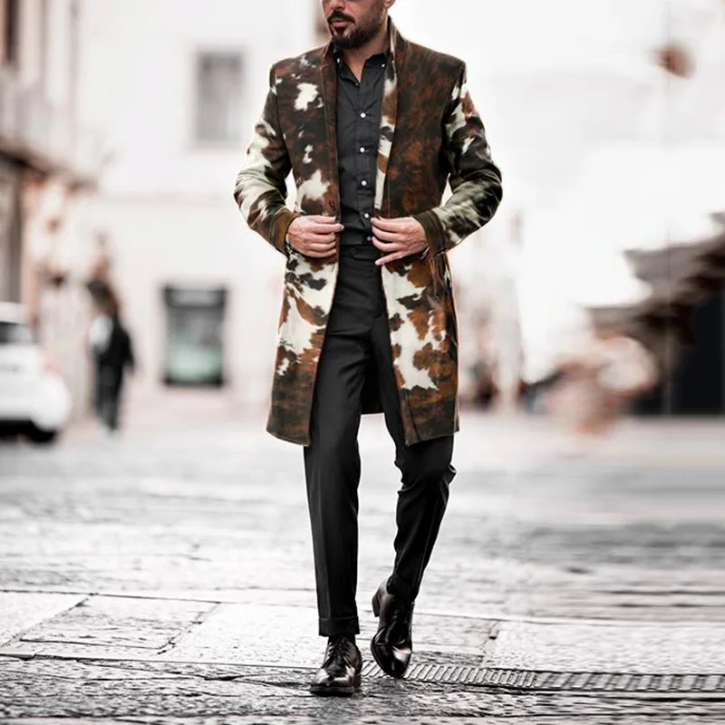 2021 men's mid-length casual contrast color Korean loose windbreaker jacket men fashion camouflage single-breasted windbreaker 2