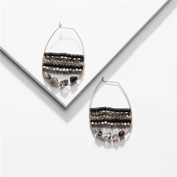 

Fall Winter Jewelry Big Hoop Earring Wood Natural Stone Beaded Boho Statement Earrings for Women