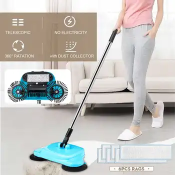 

Stainless Steel Sweeping Machine With 6 Mops Push Type Hand Push Magic Broom Dustpan Hand Push Sweep Household Cleaning Tool