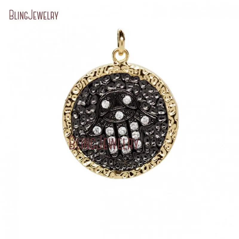 20190731-PM26744-Hand Round ShapeMixed µç¶Æ Pendant Irregular Surface Brassmicro Inserts White Zircon_4