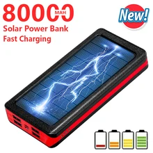 Solar Power Bank 80000mAh with 4 USB Ports High Capacity Fast Charger Outdoor Travel Emergency Battery for Xiaomi Iphone Samsune
